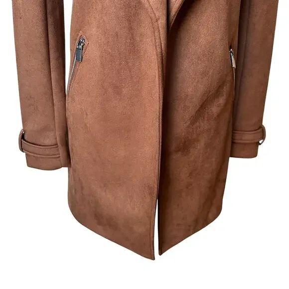 Magaschoni Faux Suede Brown Trench Coat - Size XS - Picture 8 of 10